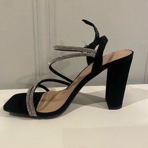 Black Rhinestone Strap Heels Top Moda